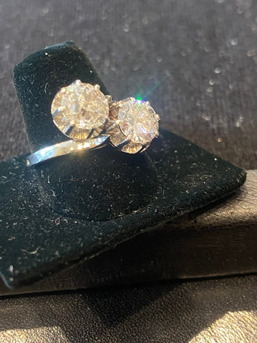Bague 55 Bague toi et moi ancienne en or 18 carats et platine, diamants 2,90 ct 58 Facettes LP235