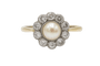Bague 56 Bague marguerite - Or jaune 750 et platine, perle et diamants 58 Facettes 11225