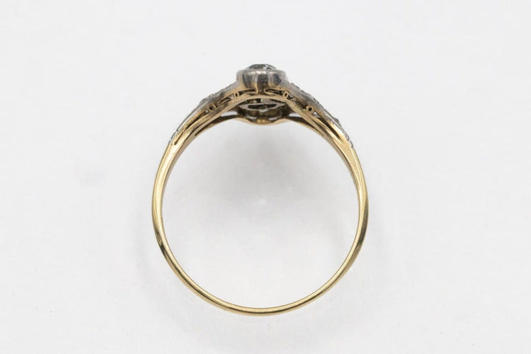 Bague 57 Art déco - Bague en or jaune, platine et diamants 58 Facettes 12024