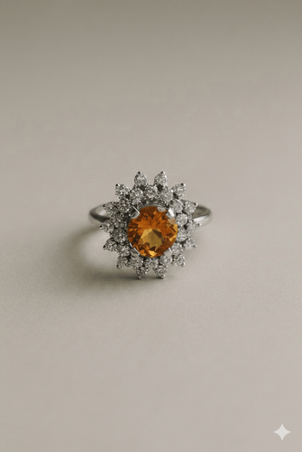 Bague 54 Bague saphir orangé et diamants en or gris 18K 58 Facettes LP1867