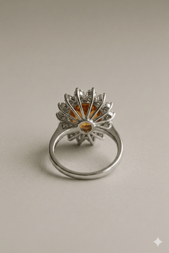 Bague 54 Bague saphir orangé et diamants en or gris 18K 58 Facettes LP1867