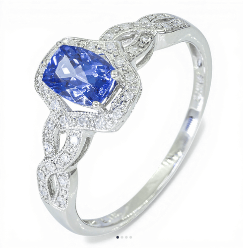 Bague Bague cocktail en or blanc 14K avec diamants et tanzanite 1,36 ct 58 Facettes AZ07