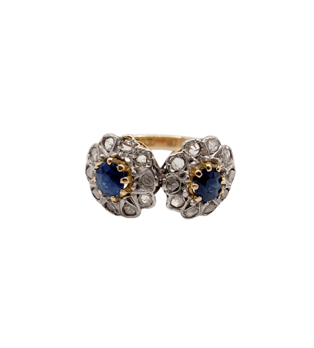 Bague 48 Bague marguerite - Bague en or rose 18k, platine, saphirs et diamants 58 Facettes A06999