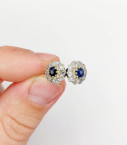 Bague 48 Bague marguerite - Bague en or rose 18k, platine, saphirs et diamants 58 Facettes A06999