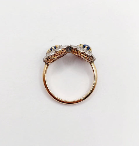 Bague 48 Bague marguerite - Bague en or rose 18k, platine, saphirs et diamants 58 Facettes A06999