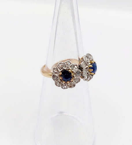 Bague 48 Bague marguerite - Bague en or rose 18k, platine, saphirs et diamants 58 Facettes A06999