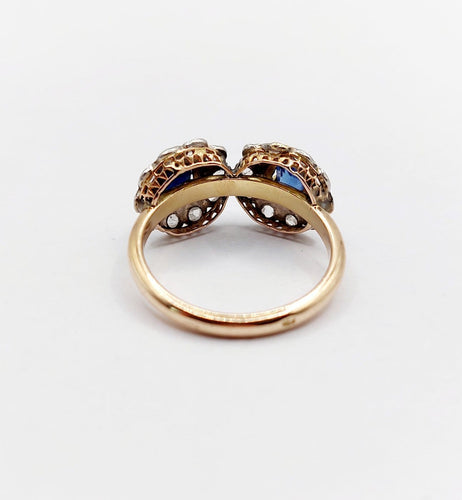 Bague 48 Bague marguerite - Bague en or rose 18k, platine, saphirs et diamants 58 Facettes A06999