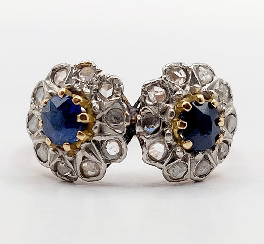 Bague 48 Bague marguerite - Bague en or rose 18k, platine, saphirs et diamants 58 Facettes A06999