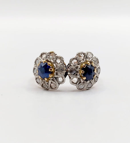 Bague 48 Bague marguerite - Bague en or rose 18k, platine, saphirs et diamants 58 Facettes A06999