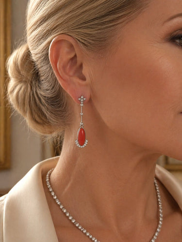 Boucles d'oreilles Boucles d'oreilles longues Art déco en platine, corail et diamants 58 Facettes 50444