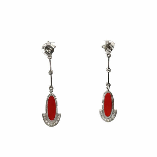 Boucles d'oreilles Boucles d'oreilles longues Art déco en platine, corail et diamants 58 Facettes 50444