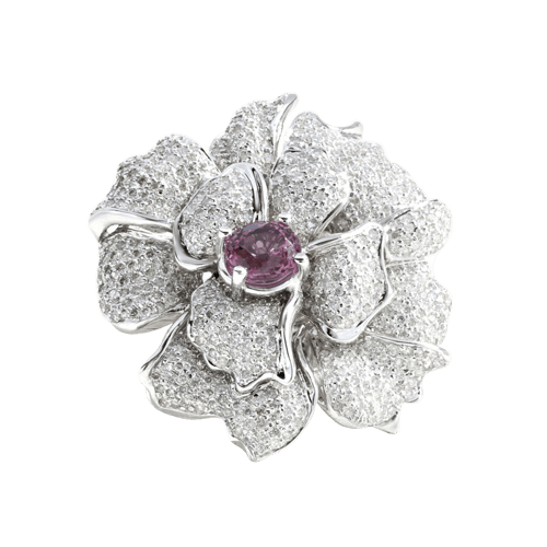 Bague 52 Bague fleur en or blanc, spinelle rose et diamants 58 Facettes OC-61E00508