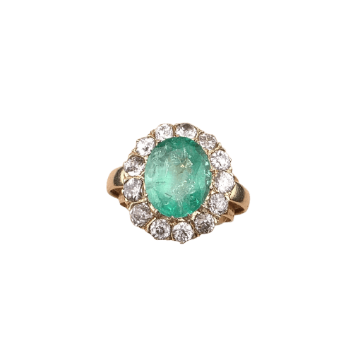 Bague 52 Bague en or jaune 18kt avec émeraude et diamants 58 Facettes 221/26 A 114/26