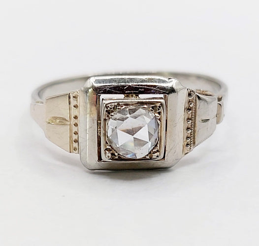 Bague Bague tank Art déco en or blanc 18k et diamant taille rose 58 Facettes A07019