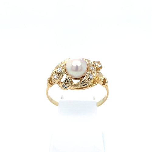 Bague 56.5 Bague Art nouveau en or jaune 750 avec perle blanche et saphirs blancs 58 Facettes 434751
