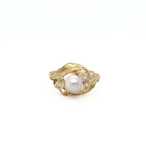 Bague 56.5 Bague Art nouveau en or jaune 750 avec perle blanche et saphirs blancs 58 Facettes 434751