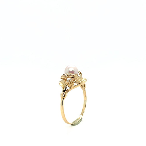 Bague 56.5 Bague Art nouveau en or jaune 750 avec perle blanche et saphirs blancs 58 Facettes 434751
