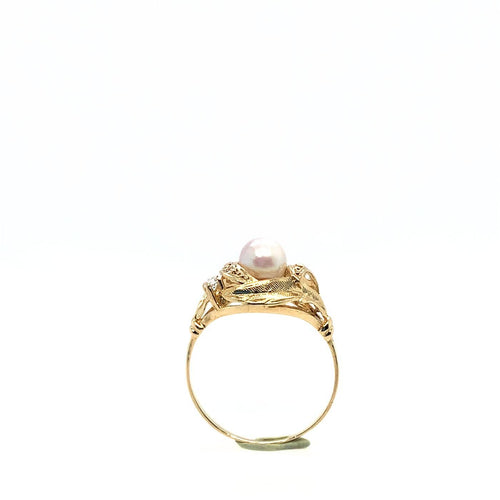 Bague 56.5 Bague Art nouveau en or jaune 750 avec perle blanche et saphirs blancs 58 Facettes 434751