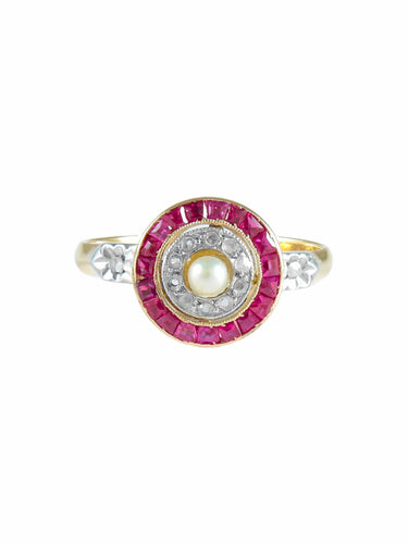Bague Bague Art déco cible en or jaune 18 carats, diamants et rubis 58 Facettes BO/220012