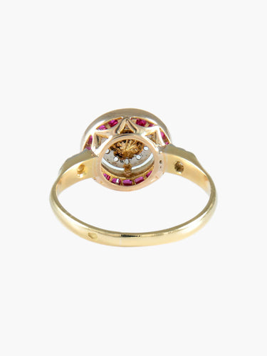 Bague Bague Art déco cible en or jaune 18 carats, diamants et rubis 58 Facettes BO/220012