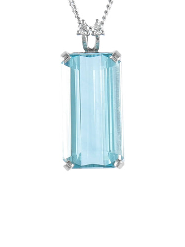 Collier Or Blanc / Aigue-marine Collier - Pendentif en or blanc 18 carats, aigue-marine et diamants 58 Facettes BO/220024COL