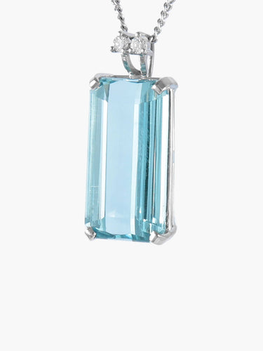 Collier Or Blanc / Aigue-marine Collier - Pendentif en or blanc 18 carats, aigue-marine et diamants 58 Facettes BO/220024COL