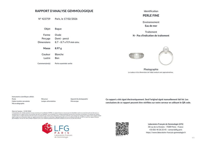Bague 57 Bague Art déco en platine, perle naturelle et diamants 58 Facettes