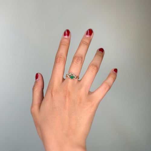 Bague 56.5 Bague Toi & Moi en or jaune et blanc avec diamants et émeraude 58 Facettes 260109R