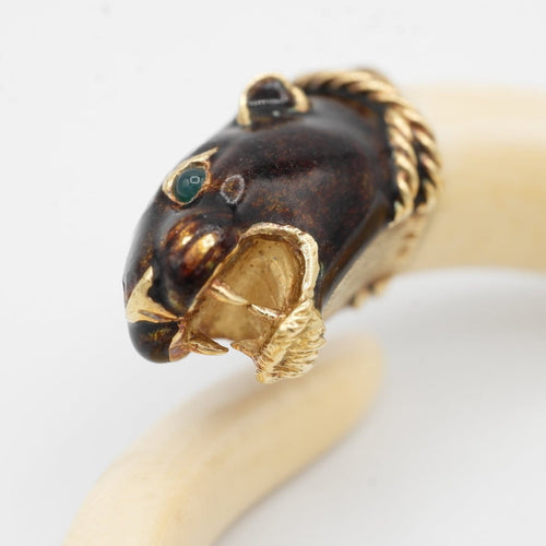 Bracelet Bracelet jonc animalier en ivoire et or jaune 18 carats 58 Facettes 1057/09