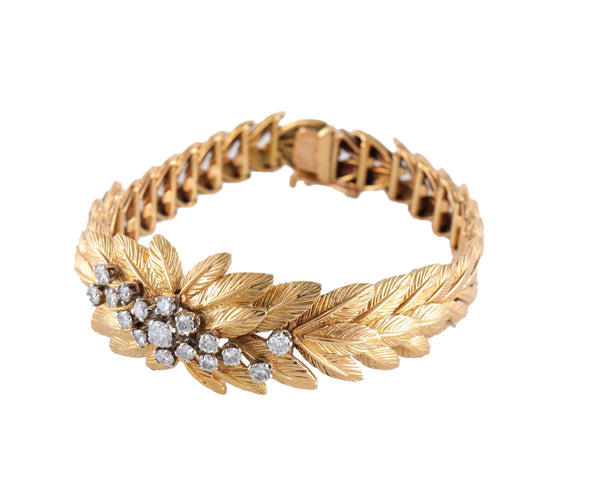 Bracelet Feuillage - Bracelet articulé en or jaune et diamants 58 Facettes BO/2200127