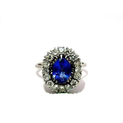 Bague 56 Bague halo en or blanc 18k avec tourmaline bleue et diamants 58 Facettes 50451