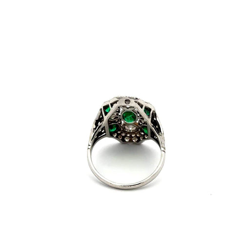 Bague 56 Bague Art déco géométrique en or blanc 18k, émeraudes colombiennes et diamants 58 Facettes 50455