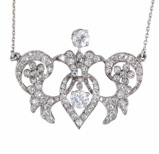 Collier Collier Art nouveau en or blanc 18 carats, platine et diamants 58 Facettes BO/220125