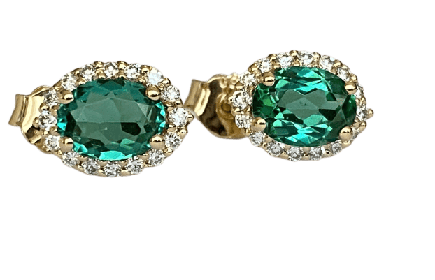 Boucles d'oreilles Boucles d’oreilles puces - Tourmalines vertes et diamants en or jaune 18 kt 58 Facettes earrings