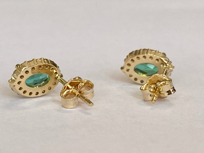Boucles d'oreilles Boucles d’oreilles puces - Tourmalines vertes et diamants en or jaune 18 kt 58 Facettes earrings