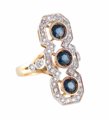 RING I ART DECO-STIL I GULD, DIAMANTER & SAFIR
