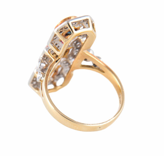 Bague 52 Art Déco - Bague en or jaune saphirs et diamants 58 Facettes BO/220088