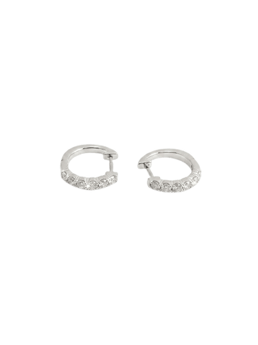 Boucles d'oreilles Léopol - Boucles d'oreilles créoles pavées en or gris 14K 58 Facettes LP1883/PNNB