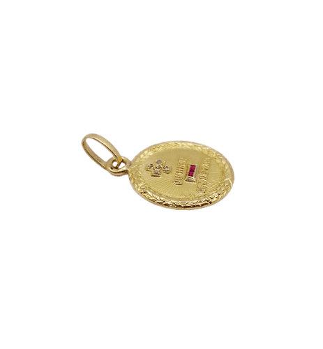 Pendentif Augis - Pendentif médaille d’amour en or jaune 18k, diamant et rubis 58 Facettes A07069