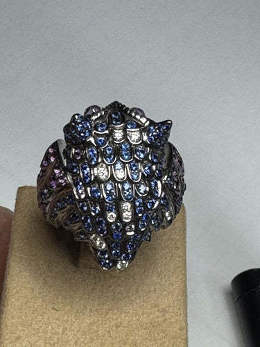 Bague 51 Boucheron - Bague hibou en or blanc 18 carats, diamants, saphirs et améthystes 58 Facettes F19