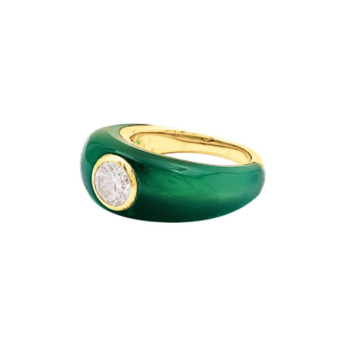 Bague 47 Bague jonc bombée en or jaune, chrysoprase et diamant 58 Facettes 35610