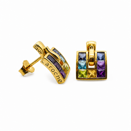 Boucles d'oreilles Guy Laroche - Boucles d’oreilles en or jaune 18 carats et pierres précieuses 58 Facettes Boucles d'oreilles Guy Laroche
