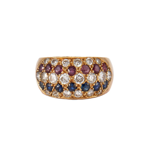 Bague 54 Bague jonc en or jaune, rubis et saphirs 58 Facettes BO/220013/