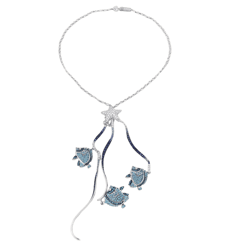 Collier Océan - Collier en or blanc, saphirs, diamants et zircon 58 Facettes OC-63700140
