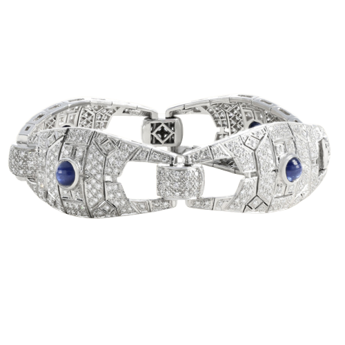 White gold bracelet, Sapphires and Cabochon Diamonds 