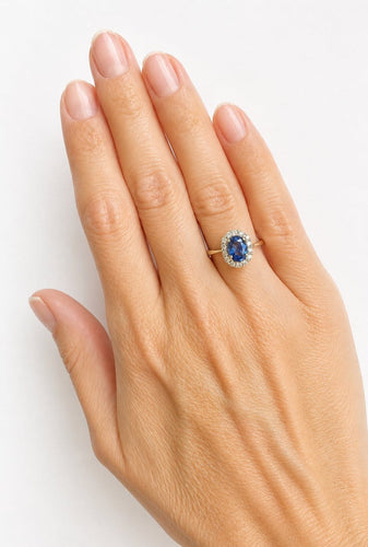 Bague 52 Bague marguerite - Saphir 1,10 ct et diamants en or 18 carats 58 Facettes Bague 001