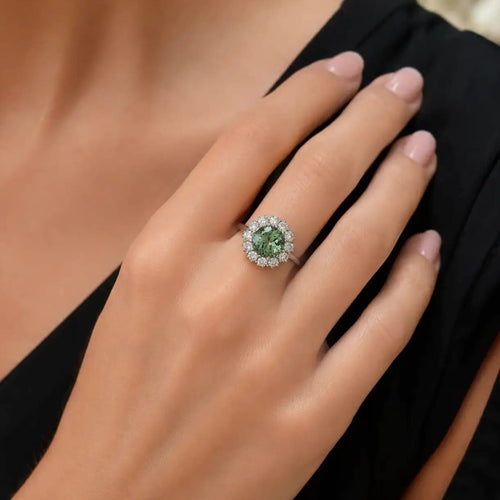 Bague 55 Bague en or blanc 18 ct avec tourmaline et diamants 58 Facettes AN584 (00319)