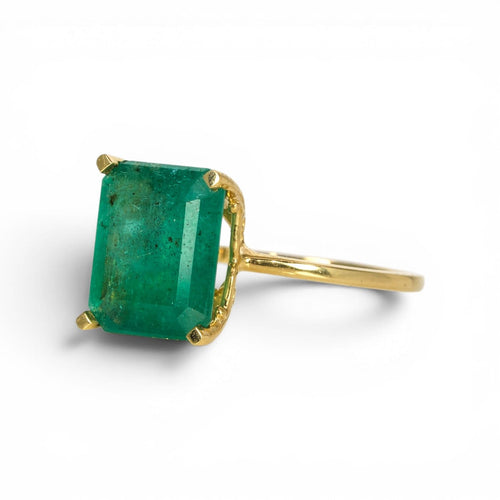 Bague 53 Bague en or jaune 18 kt avec émeraude naturelle de 4 carats 58 Facettes R002