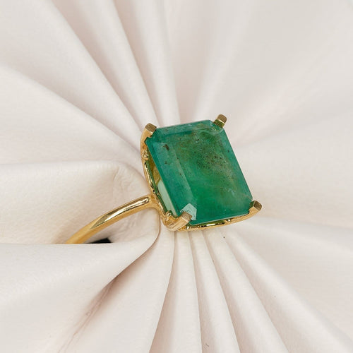 Bague 53 Bague en or jaune 18 kt avec émeraude naturelle de 4 carats 58 Facettes R002