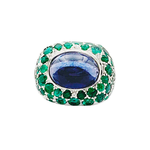 Bague 52 Poiray - Bague Cabaret en or blanc, iolite et émeraudes 58 Facettes 35438